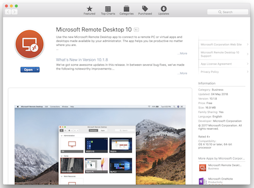 Mac OS App Store Microsoft Remote Desktop Application