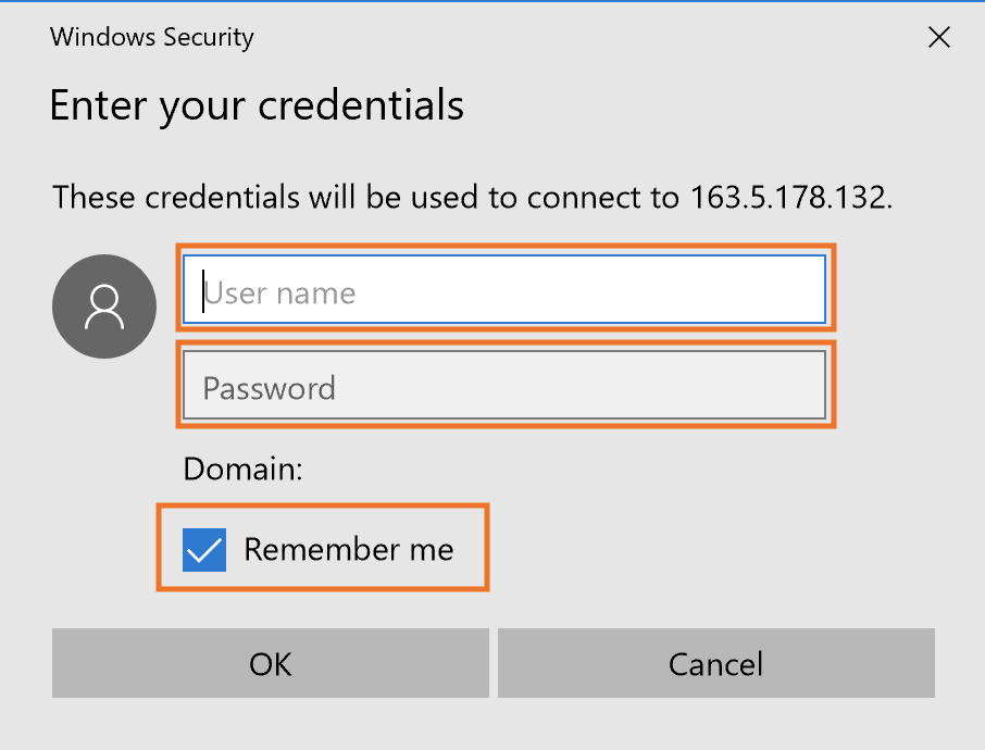 RDP username and password input