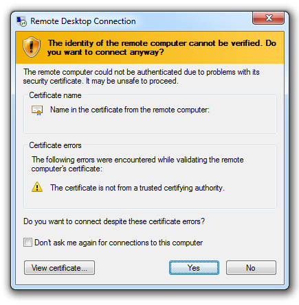 Windows 8 RDP certificate